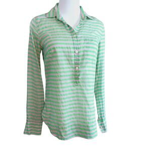 J. CREW Silk Cotton Lightweight Shirt Top Blouse Size 00‎ XS Green Gray Stripes